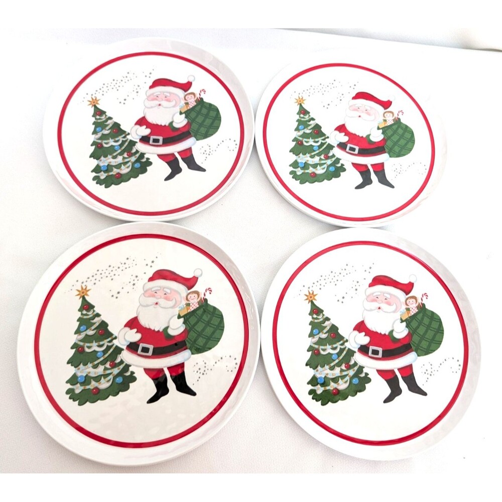 4 POTTERY BARN KIDS Santa Claus Melamine 8" Plates